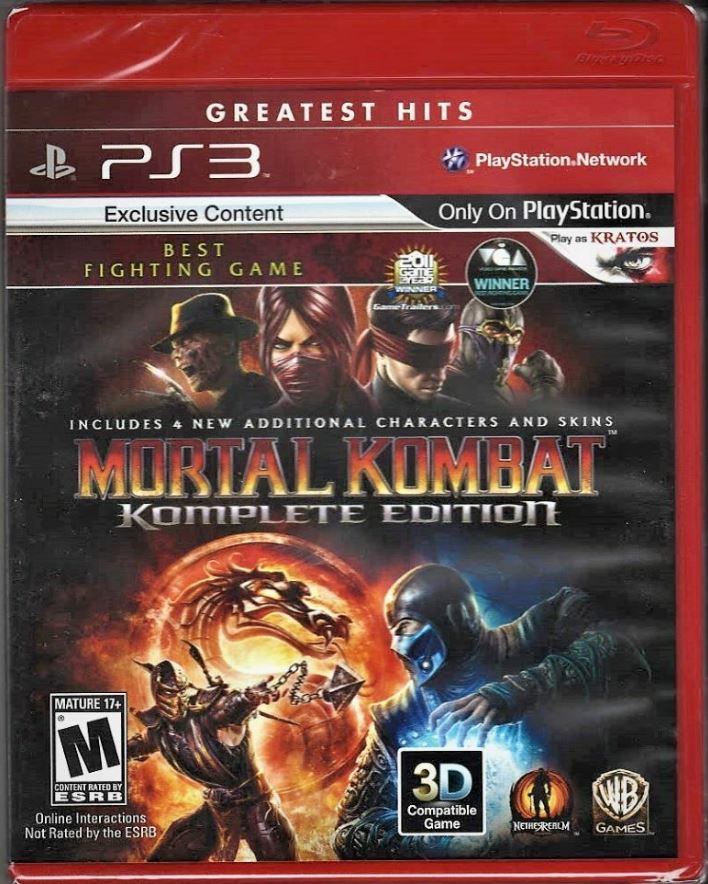 Sony Playstation 3 Mortal Kombat Komplete Edition, Red Case, ESRB Disc + Case + Manual, Very Good Condition (GE)