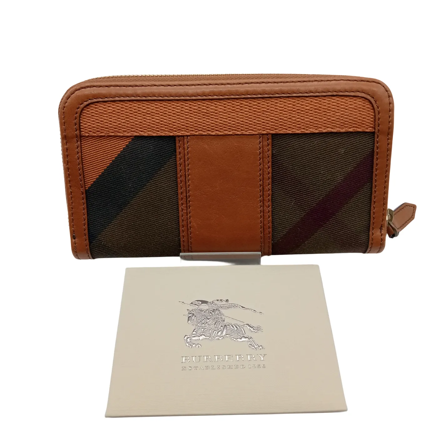 Burberry Check & Leather Zip-Around Wallet  (WR 1323030)