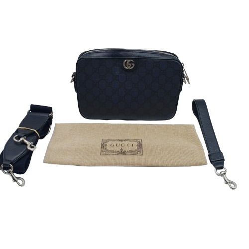 Mens Gucci Ophidia Small Crossbody Bag In Black GG Supreme Canvas With Leather Trim – With Certificate Of Authenticity And Straps (WR)