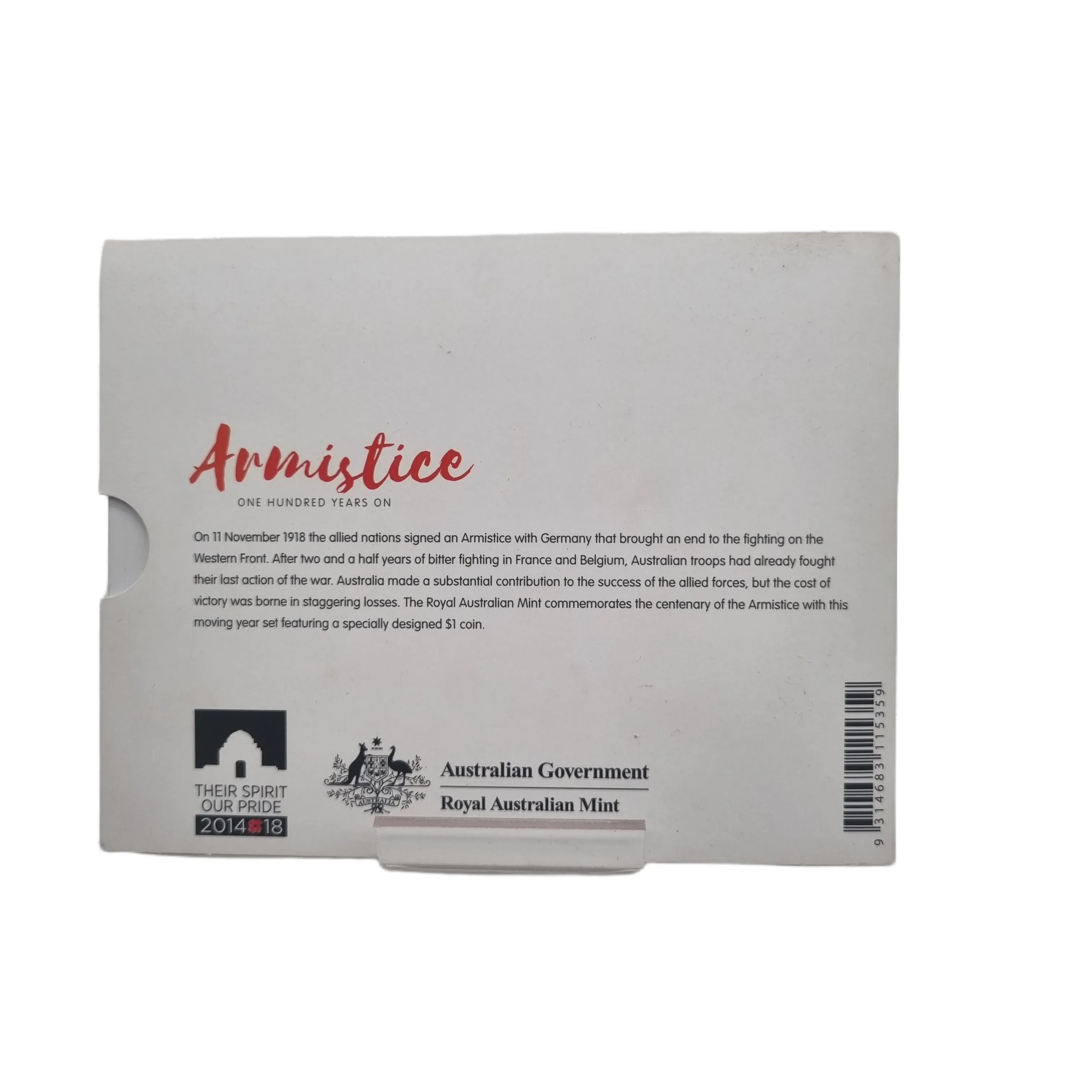 Royal Australian Mint 2018 Six Uncirculated Coin Set – Armistice Centenary 100 Years On