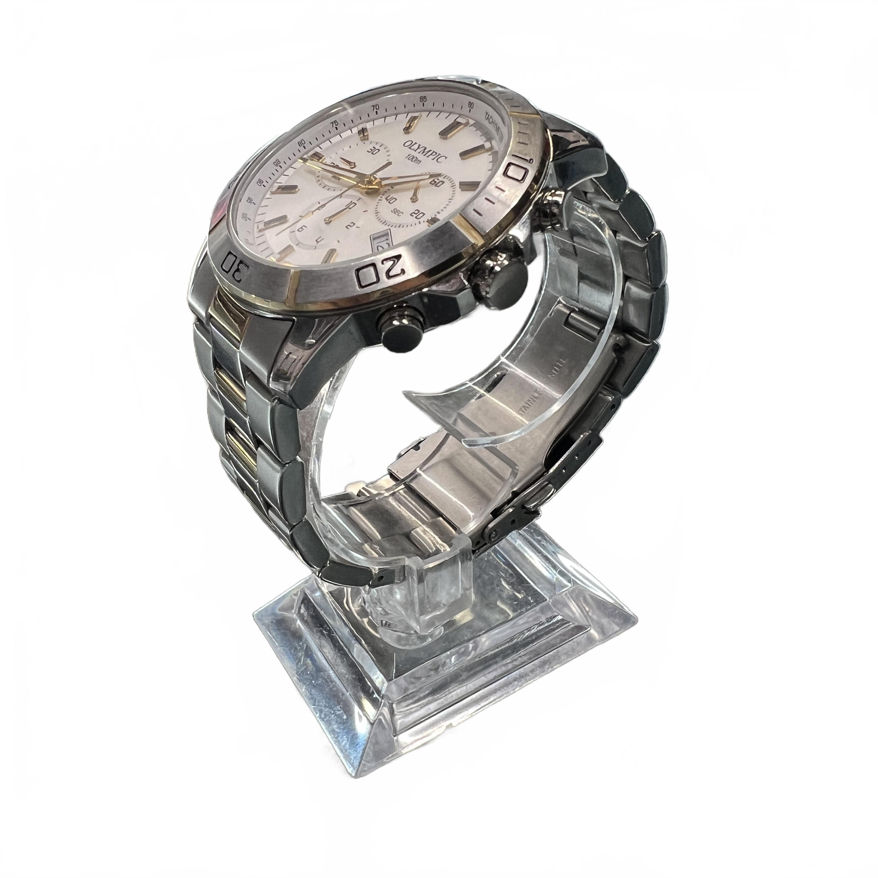 Olympic Mens Watch Silver Steel Band White Circle Dial (1429693) (MK)