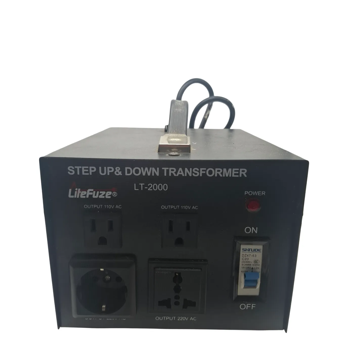LiteFuze 2000W Step Up/Step Down Power Transformer W/ Universal Output Fuse Protection (LT-2000) + Australian Adapter (WR)