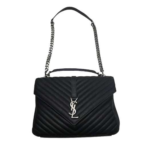 Yves Saint Laurent College Medium Satchel in Quilted Lambskin Leather – Black with Patina Silver Hardware (Includes Box & Dust Bag)
