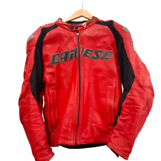 Dainese Motorbike Jacket Red Leather Size 52 Mens (JN)