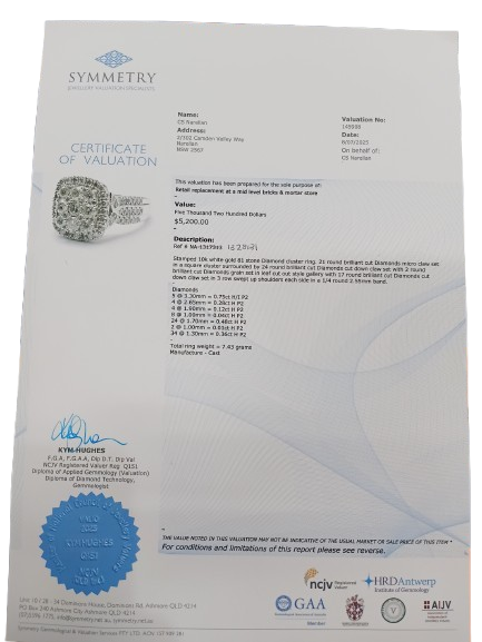 Ladies 10ct White Gold 81 stone Diamond Cluster Ring, Size O/7.25 With Valuation (NA)