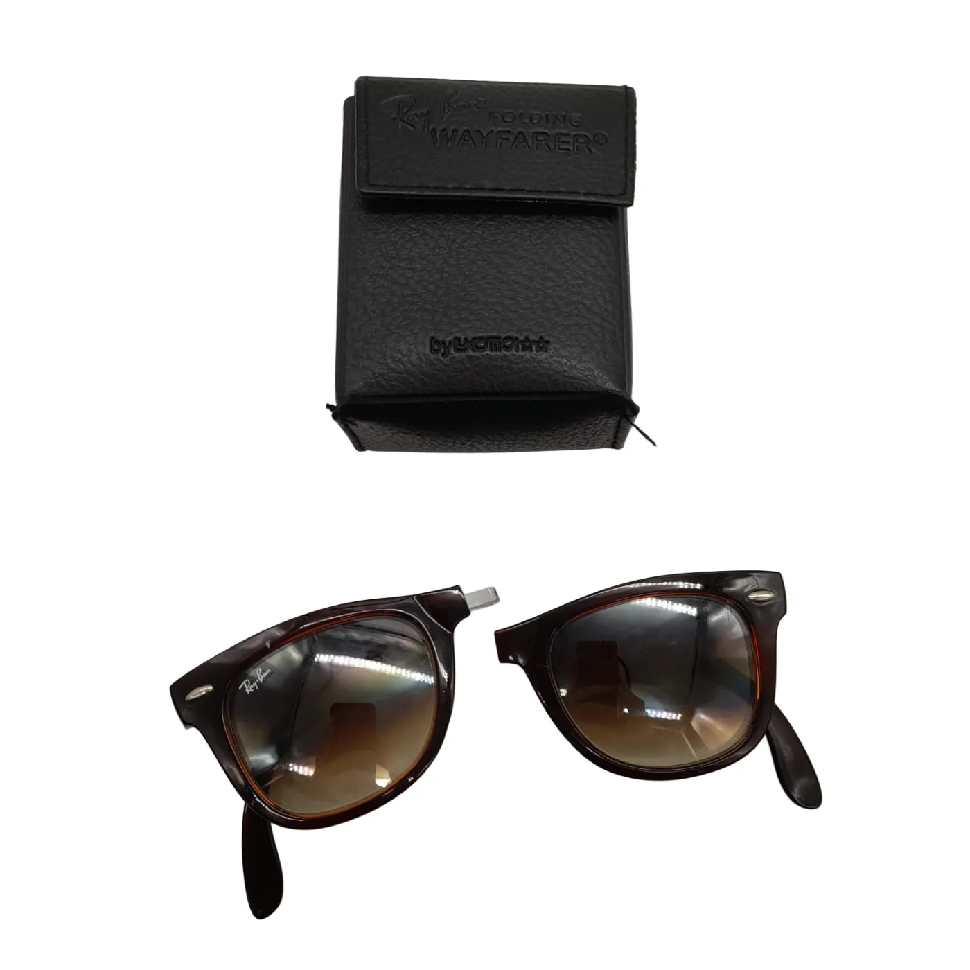 *Sold As Is* Ray-Ban Folding Wayfarer Havana Folding Sunglasses + Case *Broken Hinge – Needs Repair* (WL 1353269)
