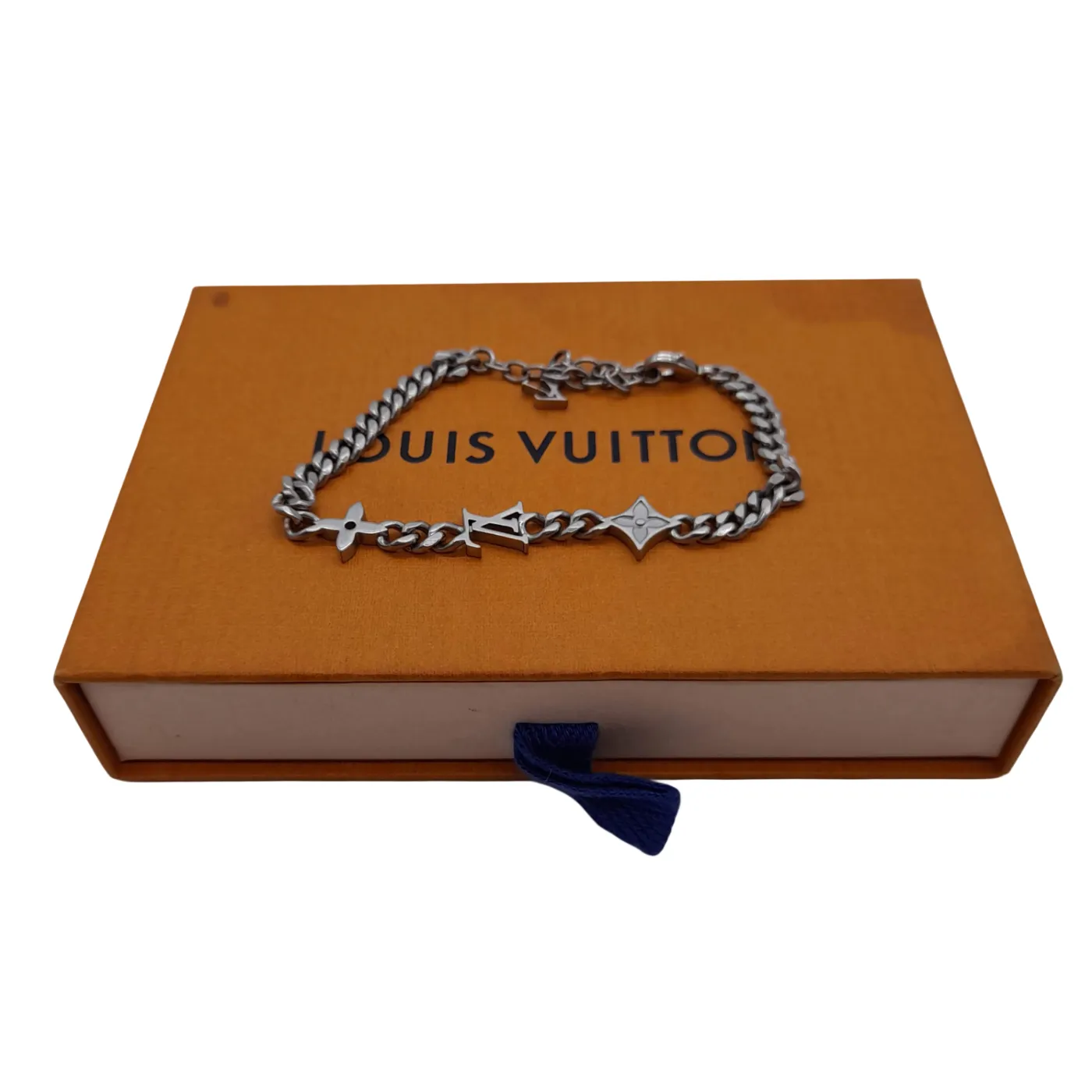 Louis Vuitton M1407A Monogram Row Silver Bracelet + Box (WL 1392128)
