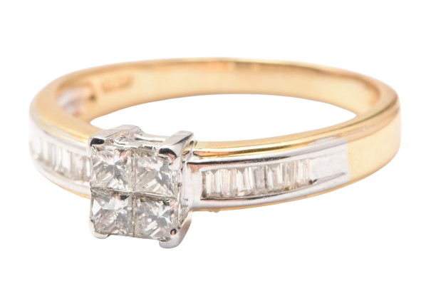 Ladies 18ct Yellow & White Gold Princess & Baguette Cut Diamond Ring 0.50ct TDW P With Valuation