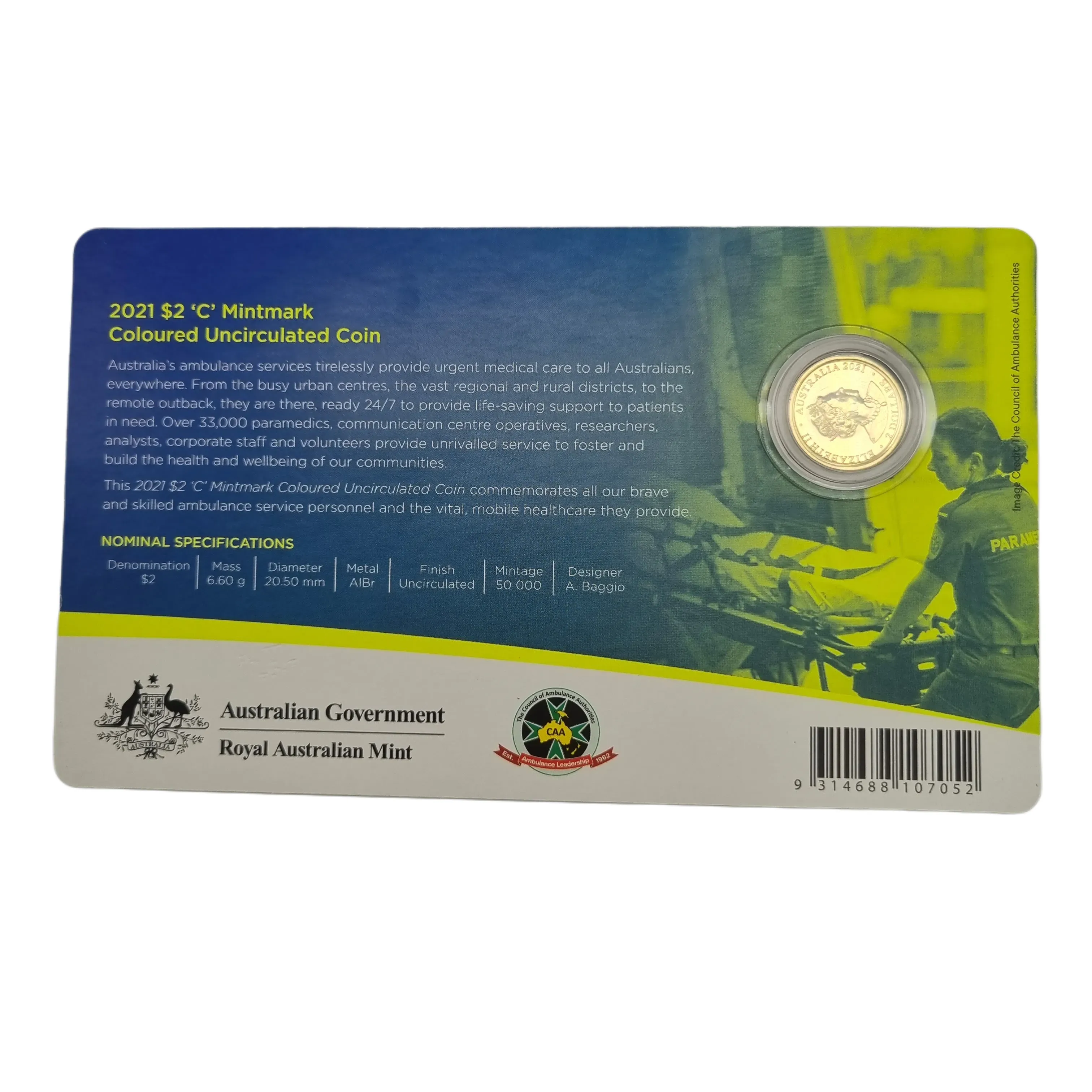 2021 Australian Ambulance Service Two Dollar ($2) Australian Decimal Coin ex. Mint Roll