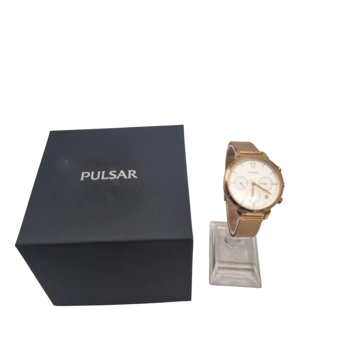 Pulsar VD53-X308 Ladies Gold Watch with Steel Band and Box (WR1401290)