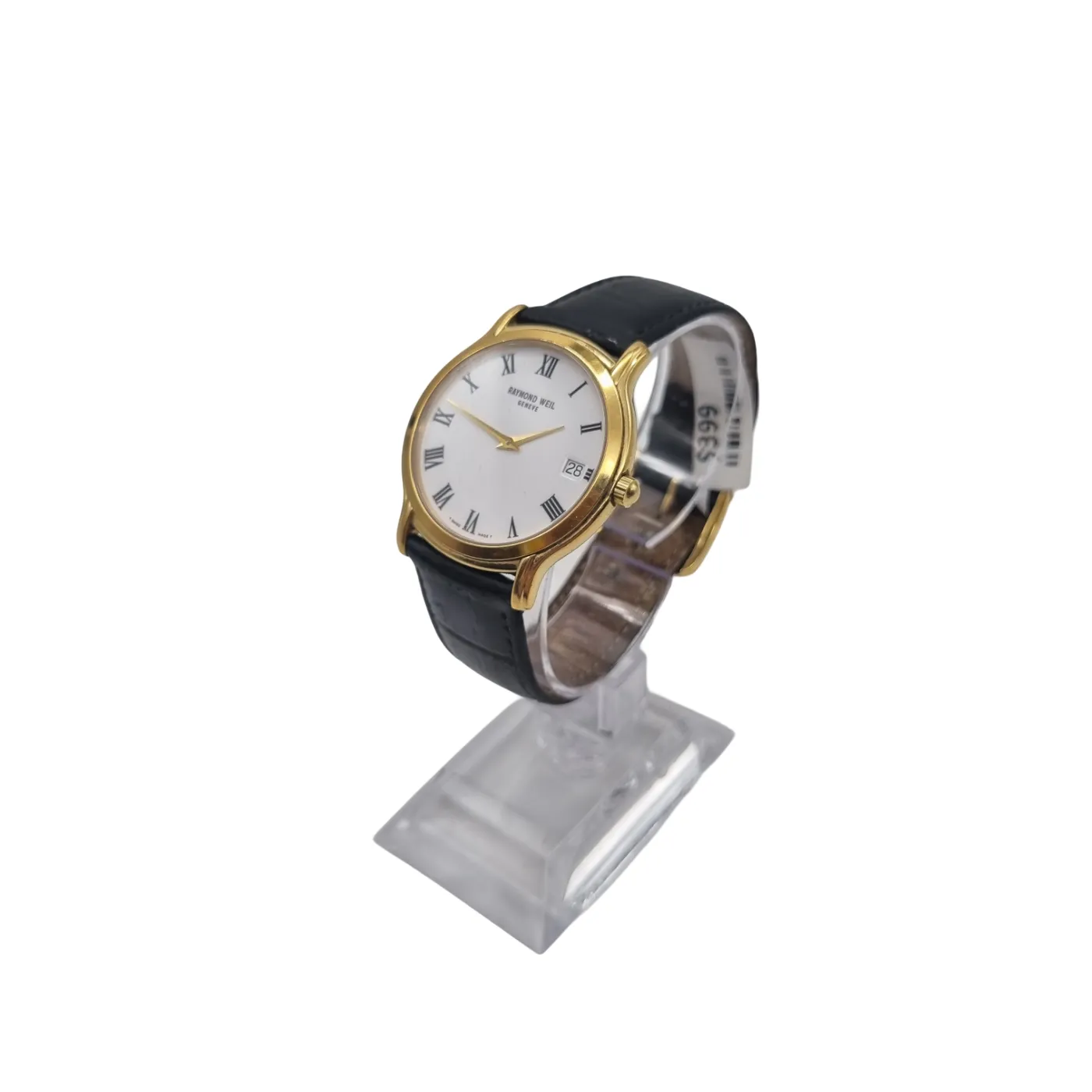 Raymond Weil 18kt Electro Plated Geneve 5569 Quartz Men’s Watch With Black Leather Band (No Box) *Battery Not Ticking*