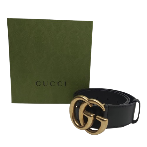 Gucci Wide Smooth Leather Belt with Double G Buckle – Black Size 85 with Box and Dust Bag