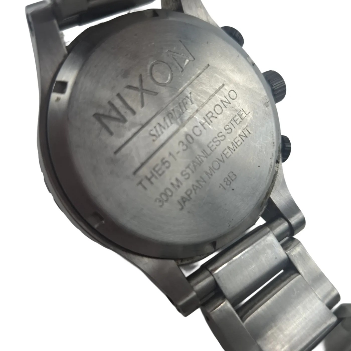 Nixon 51-30 Chrono V1 Men’s Watch with Silver Steel Band and Grey Dial (WR 1407408)