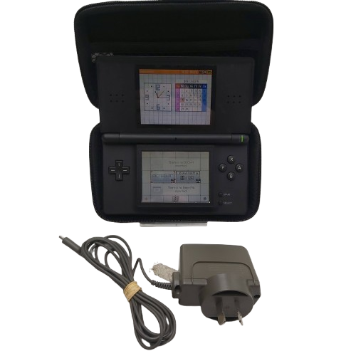 Nintendo DS LITE USG-001 Console, Black- With Stylus, 3rd Party Case, And Official Mains Charger, Very Good Condition