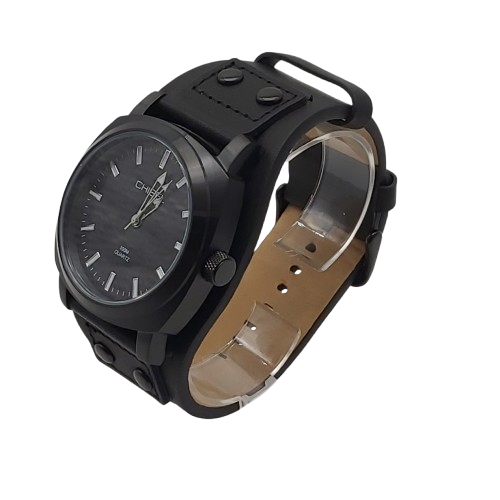 Mens Black Leather Chisel Watch With Box (WR-1347360)