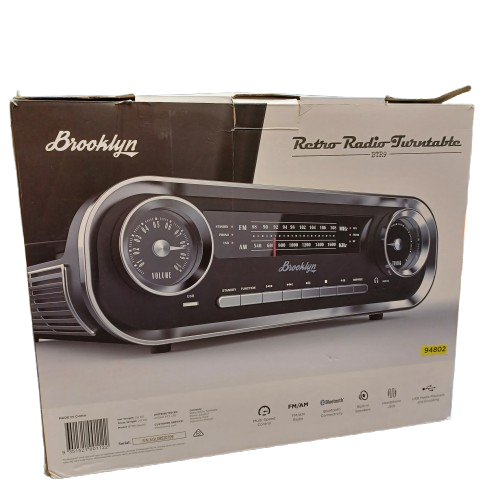 Brooklyn Retro Radio Turntable BTR9, Black, Good Used Condition, Scuffing On Top, With Box + AC Adaptor (NA 1371232)
