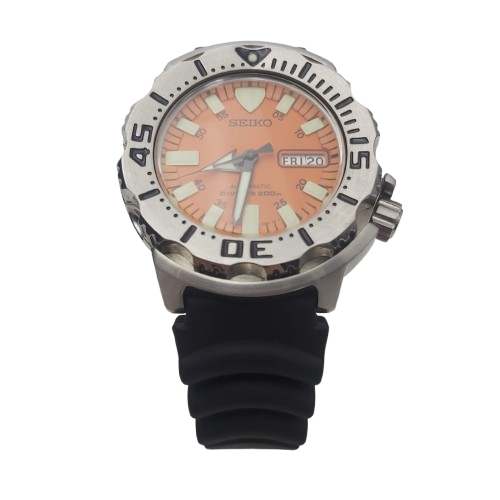Men’s Seiko Monster 7S26-0350 – Black Plastic Band – Orange Dial – 4cm Face
