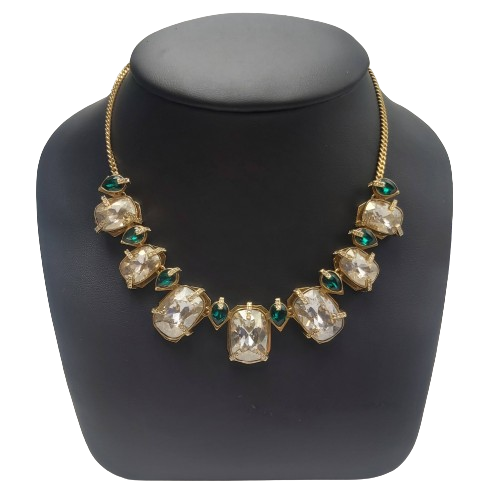 Swarovski Haven Necklace – Clear & Green Alternating Pear and Rectangle Crystal – Gold-Toned – 38 cm (14 7/8 in)