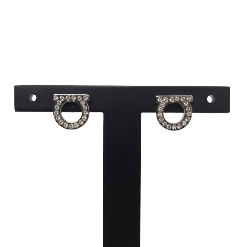 Ferragamo Gancini Crystal-Embellished Earrings Silver with Dust Pouch