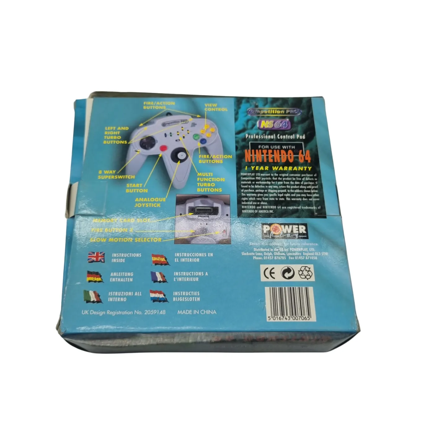 NS64 Competition Pro Controller Clear In Box With Manual (WR 1398704)