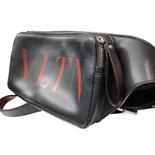 Valentino Garavani Black Leather Side Bag – VLTN Print (Authentic) ** Second Hand In Good Condition ** (1391478 MR)