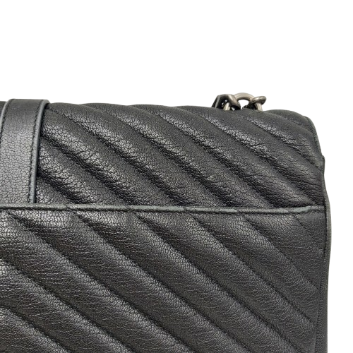 Yves Saint Laurent College Medium Satchel in Quilted Lambskin Leather – Black with Patina Silver Hardware (Includes Box & Dust Bag)