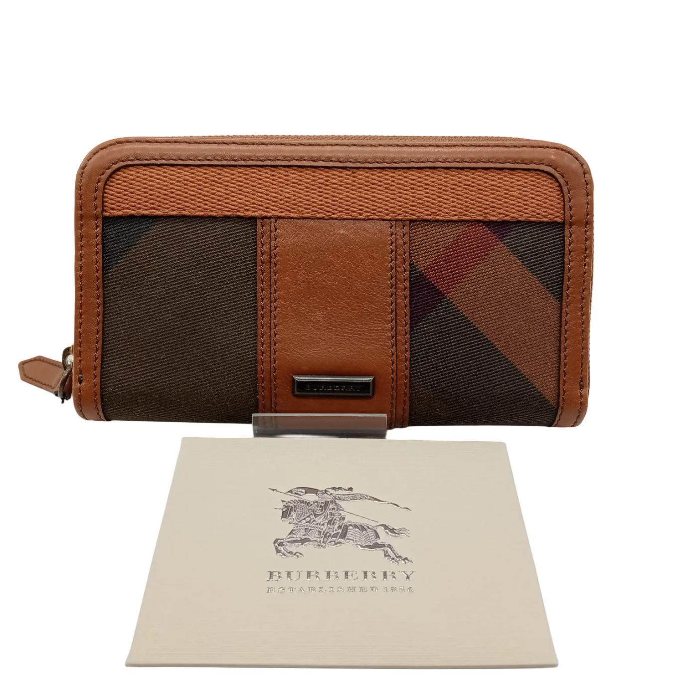 Burberry Check & Leather Zip-Around Wallet  (WR 1323030)