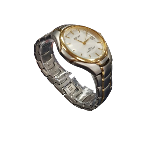 Pulsar Unisex Two-Tone Quartz Watch with Silver Dial and Steel Band (MR)