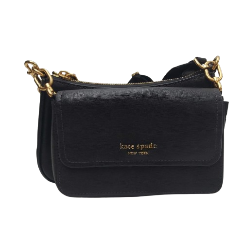 Kate Spade Women’s Double Up Black Pebbled Crossbody Bag With Tags