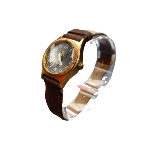 Ladies Brown/Bronze Unbranded Analog Watch with Black Glass and Brown Leather Band (MR)