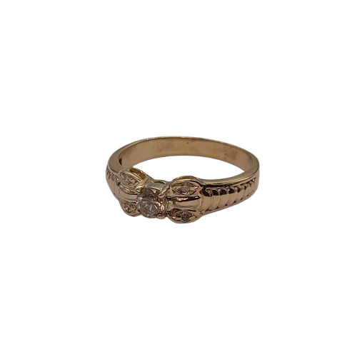 Ladies 14ct Yellow Gold Bow Ring 5 Stone Diamond Ring with Round Cut Brilliant Diamonds 0.41 TDW L 6 With Valuation