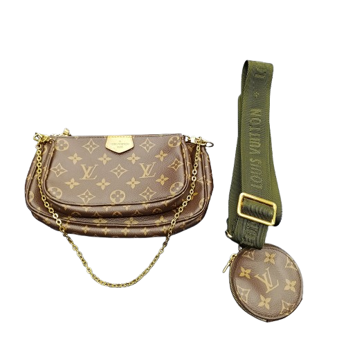 Louis Vuitton Multi Pochette Accessoires Set of 3 Small Bags with Gold Hardware and Green Strap (CP)