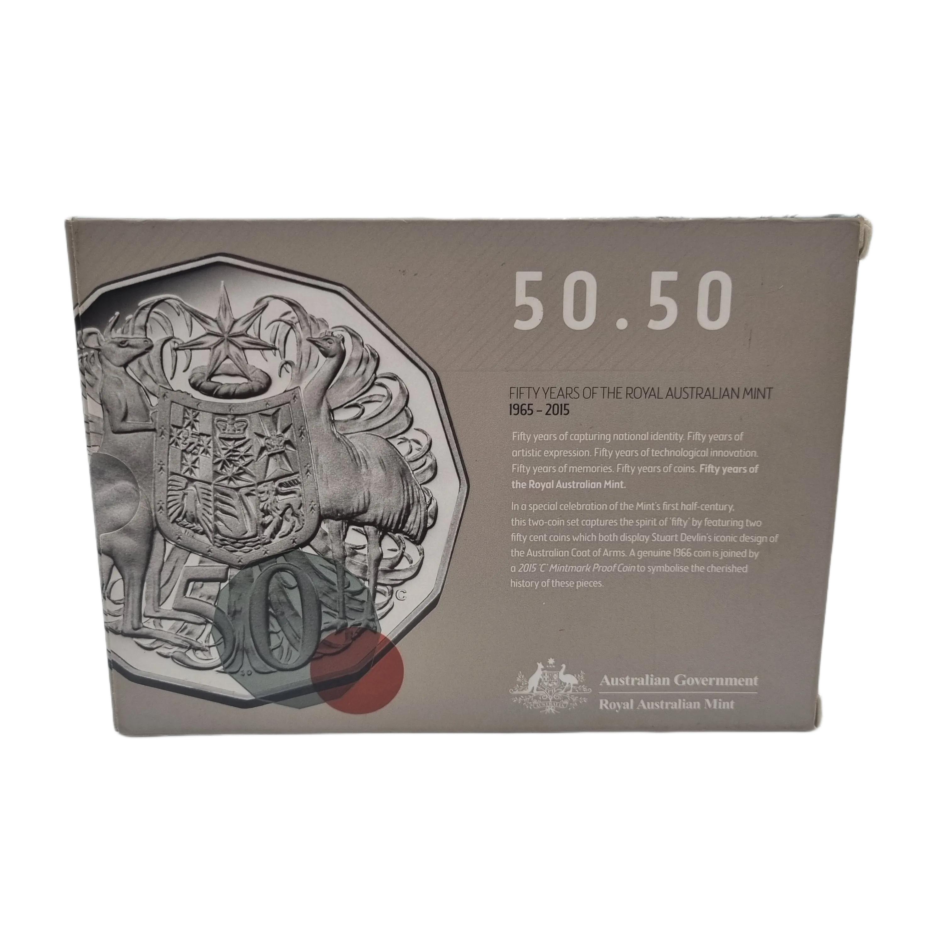 Australia 1965-2015 50.50 50th Anniversary of the Royal Australian Mint 50 Cent Two Coin Set