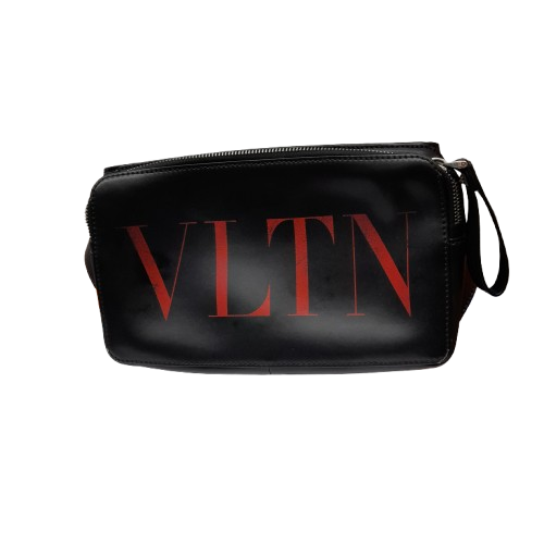 Valentino Garavani Black Leather Side Bag – VLTN Print (Authentic) ** Second Hand In Good Condition ** (1391478 MR)