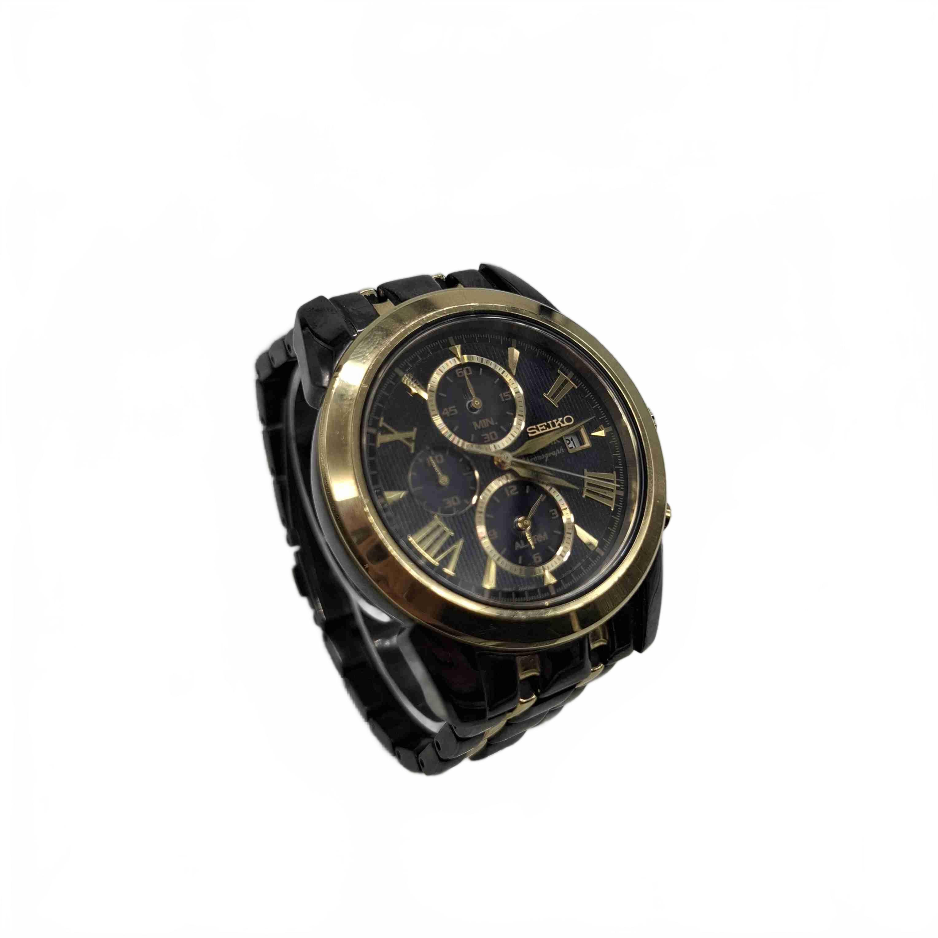 Seiko V172-0AN0 Black Gold Steel Band Watch (WR 1423165)