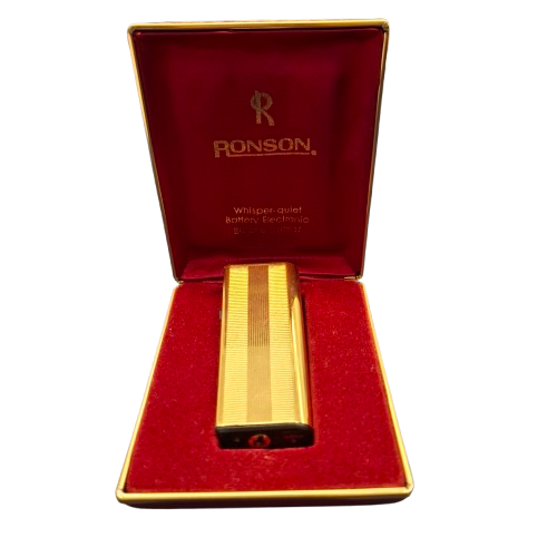 Vintage Ronson Whisper-Quiet Gold Electric Butane Lighter with Case (JN)