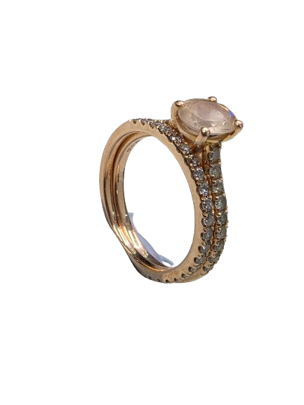 Michael Hill 14kt Rose Gold Bridal Set of Two Rings With Morganite and 0.69 TDW Diamonds Size 15 (MR)