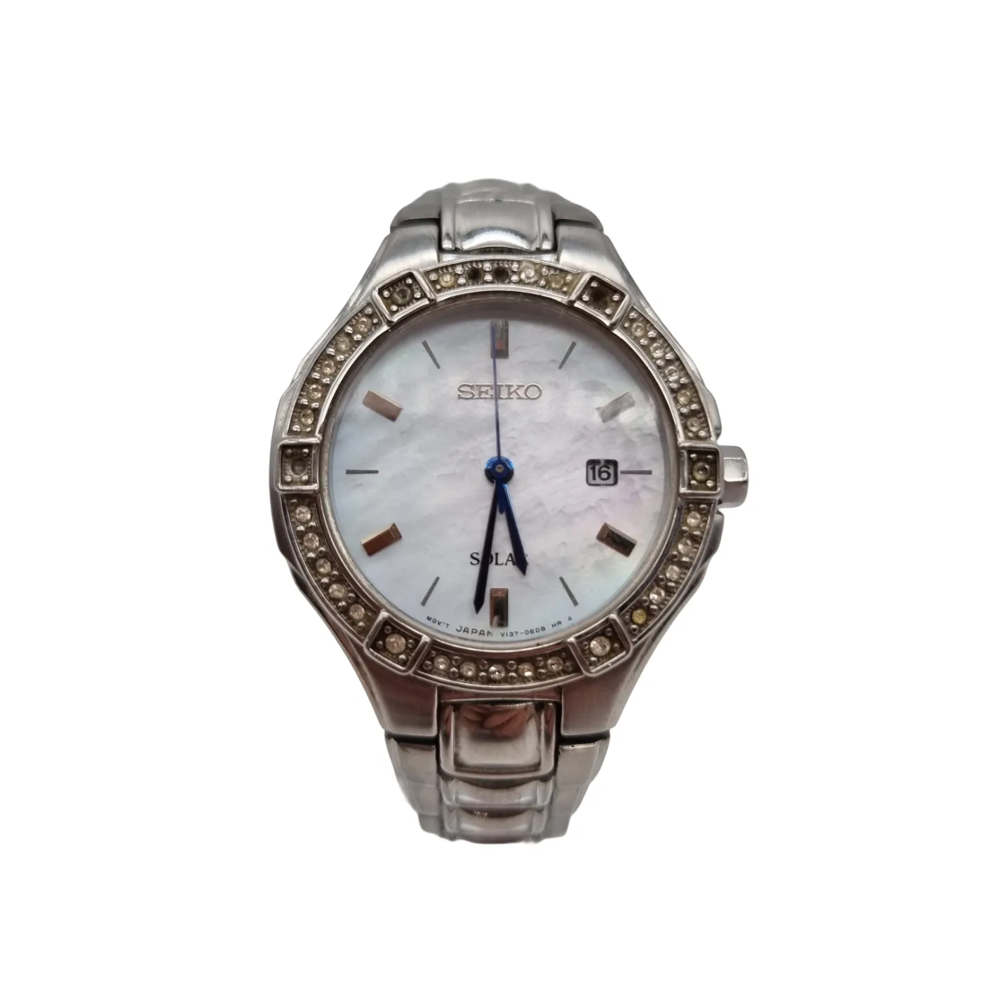 Women’s Seiko V137-0CA0 Solar Crystal Bezel Stainless Steel Women’s Watch *Missing Four Stones*
