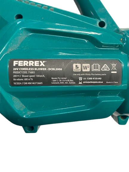Ferrex Electric Hand Blower DCBL2006 Green With Battery (NG) Pick Up Only