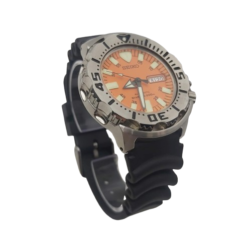 Men’s Seiko Monster 7S26-0350 – Black Plastic Band – Orange Dial – 4cm Face