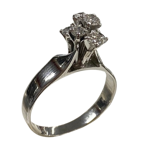 Ladies 18ct White Gold Diamond Cluster With 7 Round Brilliant Cut Diamons Claw Set In Tulip Spike Cluster. TDW 0.50ct. Size N. With Valuation Certificate.