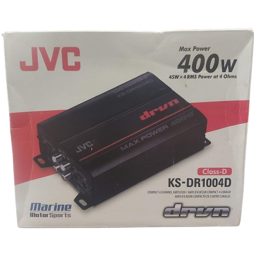 JVC KS-DR1004D Class D Compact 4Ch Amplifier, 400W (45Wx4RMS @4Ohms), Very Good Condition, With Harness, Box & Instructions