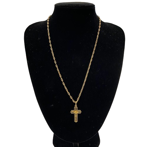 Unisex 18ct Yellow Gold Chain Link Necklace with Cross Pendant. (NG1342434)
