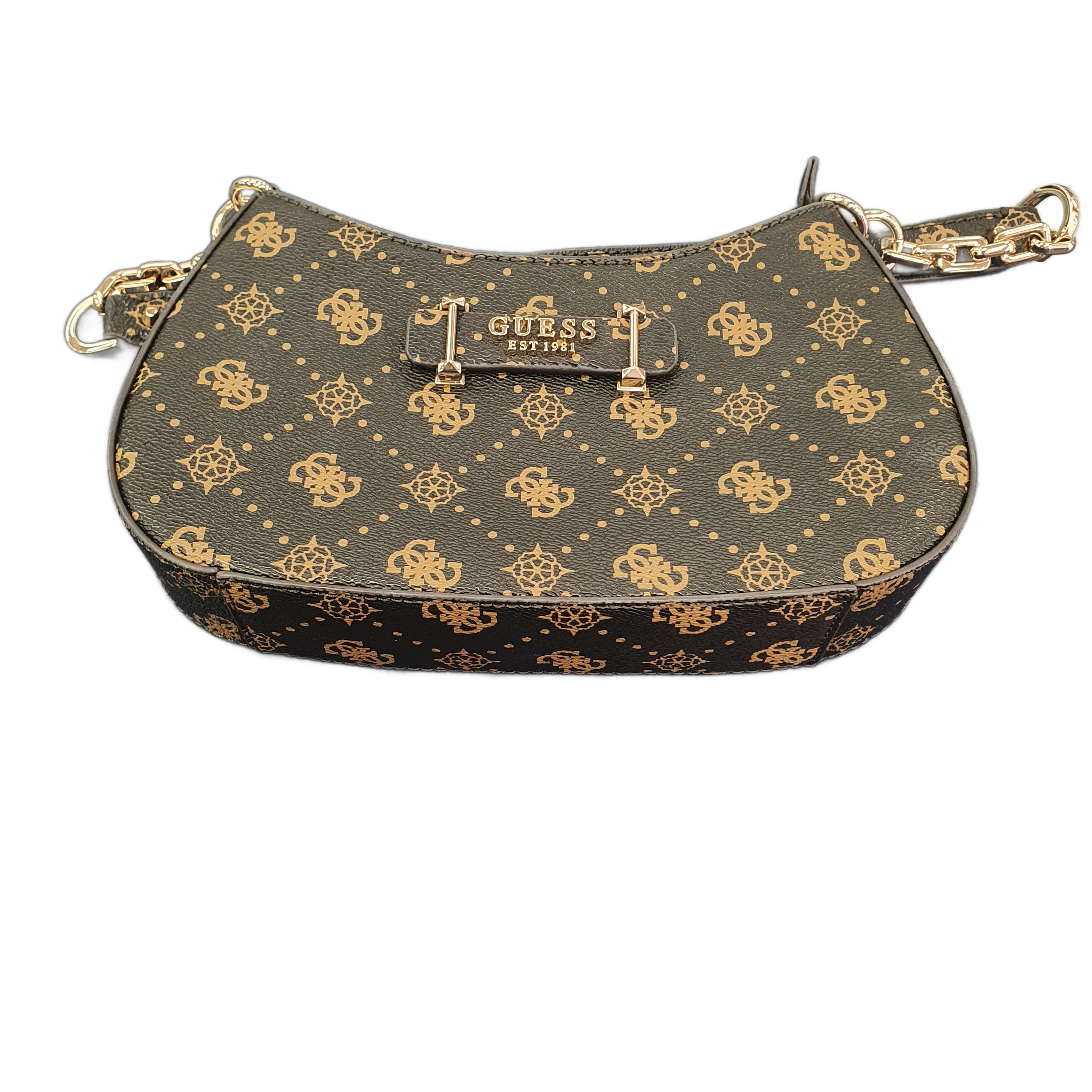 GUESS Carrie Handbag, Brown, Good Condition Damaged Zipper Pull (MR 1409721)