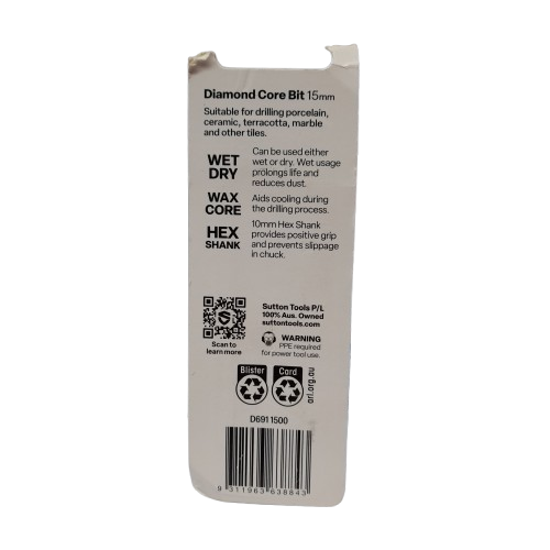 Sutton Diamond Core Drill Bit Wet/Dry Hex Shank (MR)