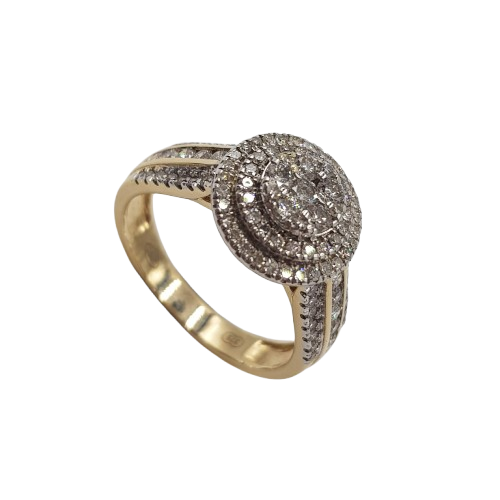 Ladies 9ct Yellow & White Gold Brilliant Cut Diamond Cluster and Channel Set Ring 0.82ct TDW P With Valuation