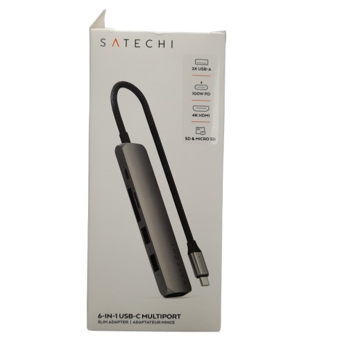 Satechi 6-in-1 USB-C Slim Multiport Adapter Black (ST-P6SK) in Box (LN)