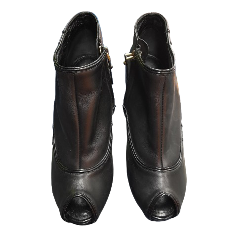 Louis Vuitton BL0141 M Black Leather Open-Toe Heels Size 36 (LN)