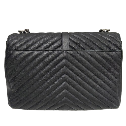 Yves Saint Laurent College Medium Satchel in Quilted Lambskin Leather – Black with Patina Silver Hardware (Includes Box & Dust Bag)