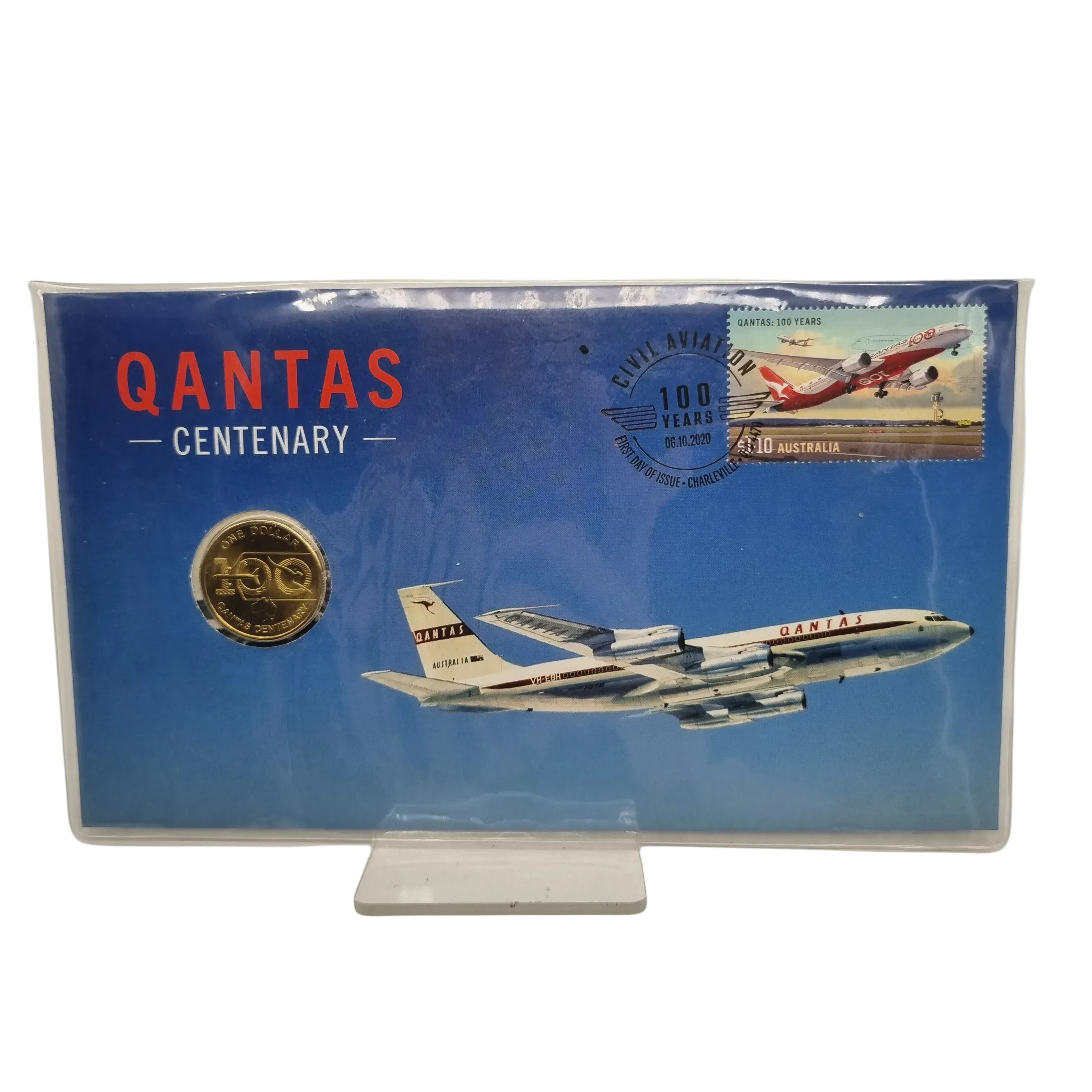 Royal Australian Mint / Australia Post: 2020 Quantas Centenary Civil Aviation Uncirulated Coin & Stamp